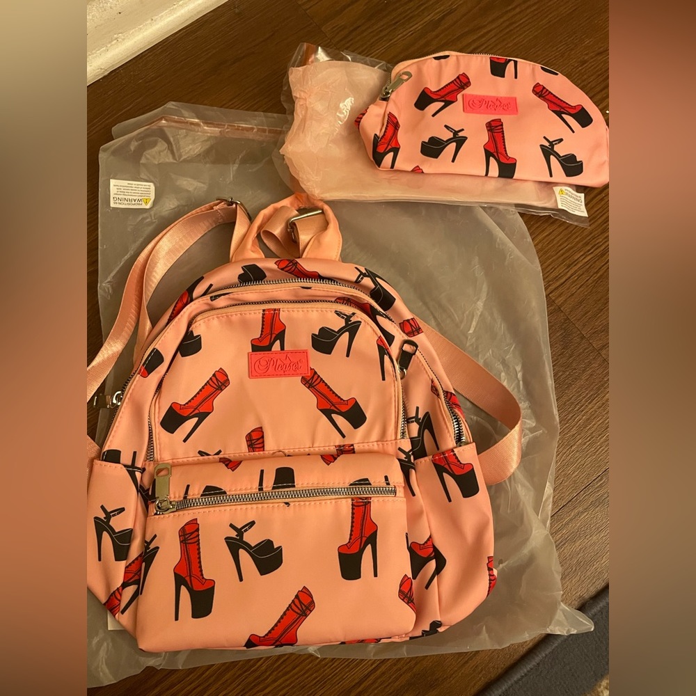 Pleaser backpack and cosmetics bag